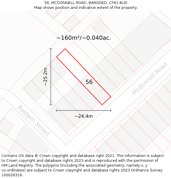 56, MCDONNELL ROAD, BARGOED, CF81 8UD: Plot and title map