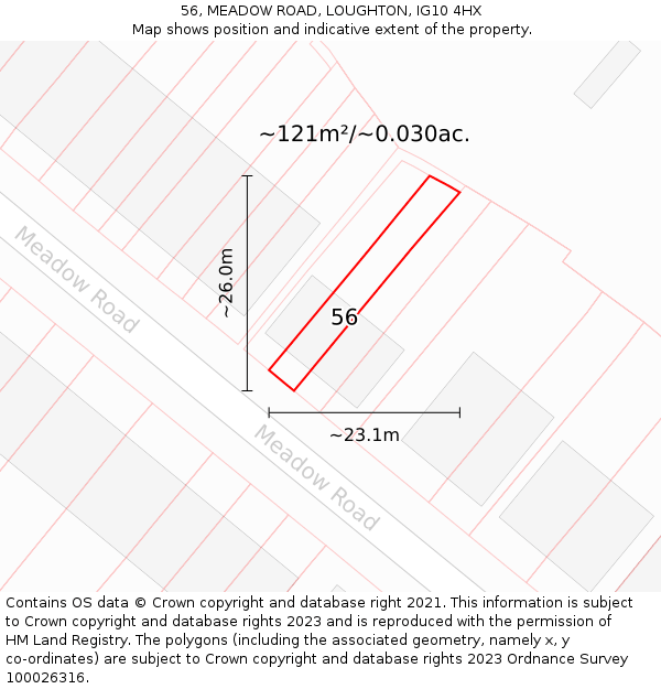 56, MEADOW ROAD, LOUGHTON, IG10 4HX: Plot and title map