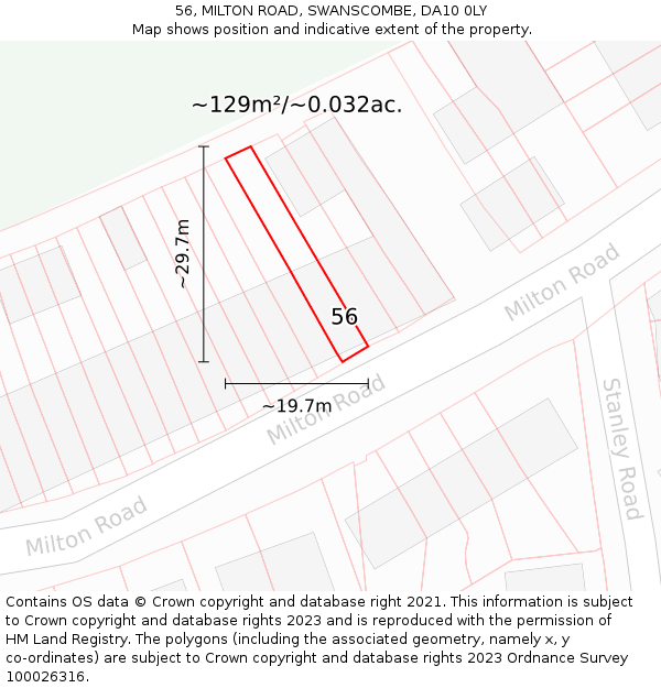 56, MILTON ROAD, SWANSCOMBE, DA10 0LY: Plot and title map