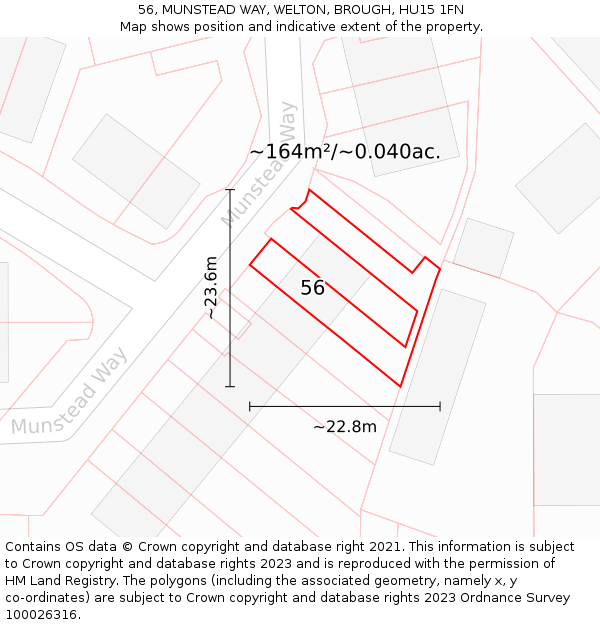 56, MUNSTEAD WAY, WELTON, BROUGH, HU15 1FN: Plot and title map