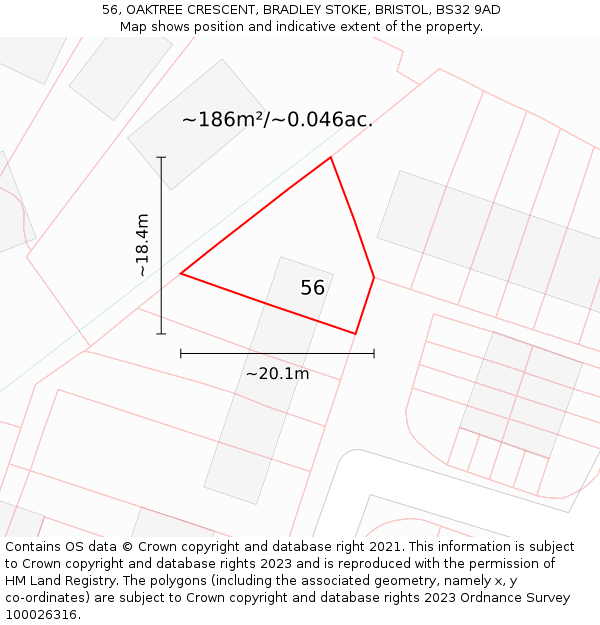 56, OAKTREE CRESCENT, BRADLEY STOKE, BRISTOL, BS32 9AD: Plot and title map