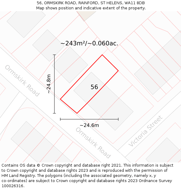 56, ORMSKIRK ROAD, RAINFORD, ST HELENS, WA11 8DB: Plot and title map