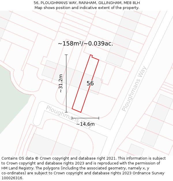 56, PLOUGHMANS WAY, RAINHAM, GILLINGHAM, ME8 8LH: Plot and title map