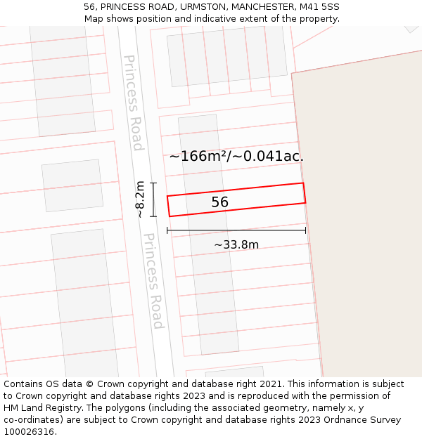 56, PRINCESS ROAD, URMSTON, MANCHESTER, M41 5SS: Plot and title map