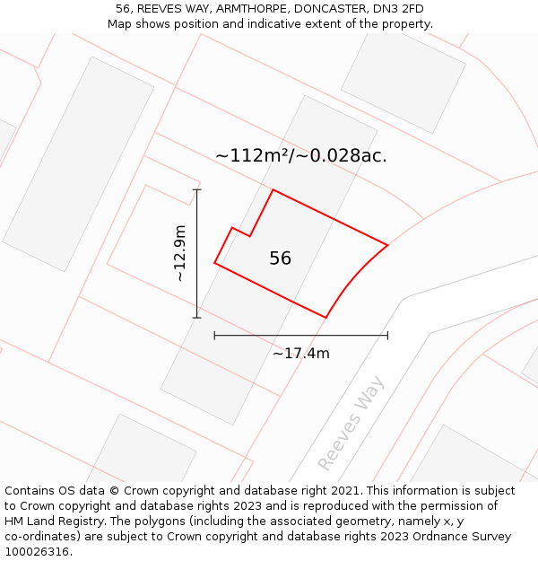 56, REEVES WAY, ARMTHORPE, DONCASTER, DN3 2FD: Plot and title map