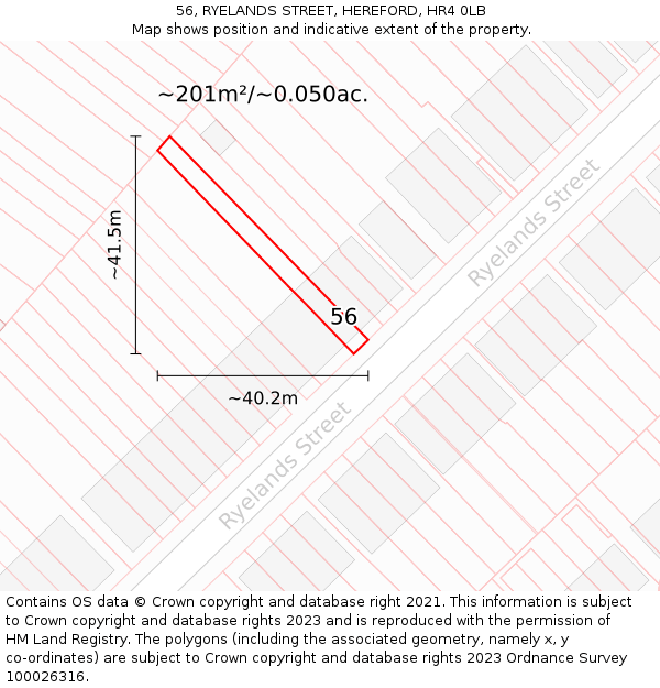 56, RYELANDS STREET, HEREFORD, HR4 0LB: Plot and title map