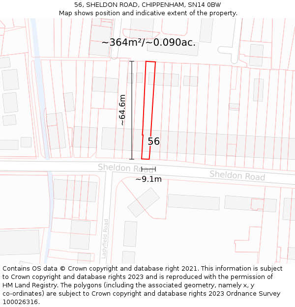 56, SHELDON ROAD, CHIPPENHAM, SN14 0BW: Plot and title map