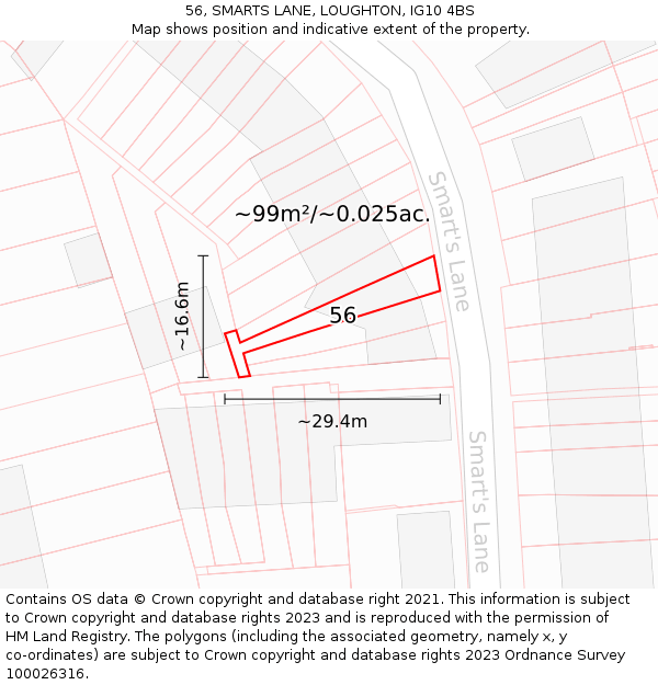 56, SMARTS LANE, LOUGHTON, IG10 4BS: Plot and title map