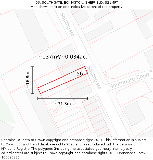 56, SOUTHGATE, ECKINGTON, SHEFFIELD, S21 4FT: Plot and title map