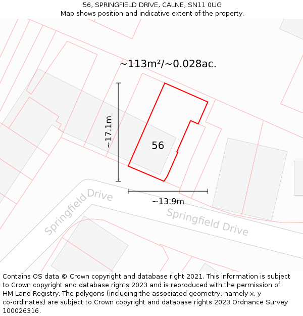 56, SPRINGFIELD DRIVE, CALNE, SN11 0UG: Plot and title map