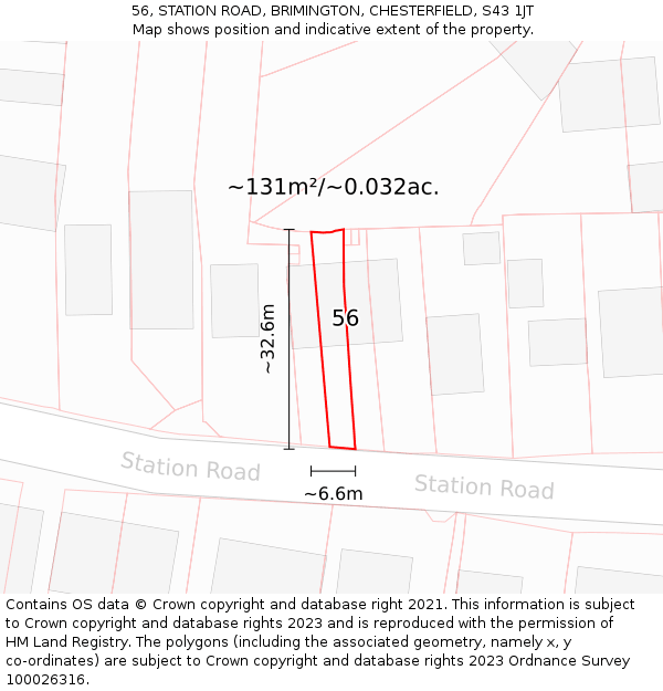 56, STATION ROAD, BRIMINGTON, CHESTERFIELD, S43 1JT: Plot and title map