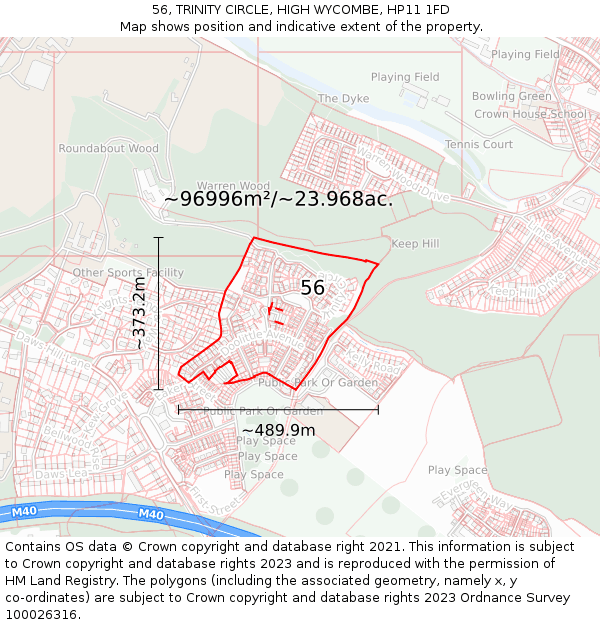 56, TRINITY CIRCLE, HIGH WYCOMBE, HP11 1FD: Plot and title map