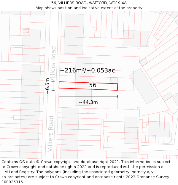 56, VILLIERS ROAD, WATFORD, WD19 4AJ: Plot and title map