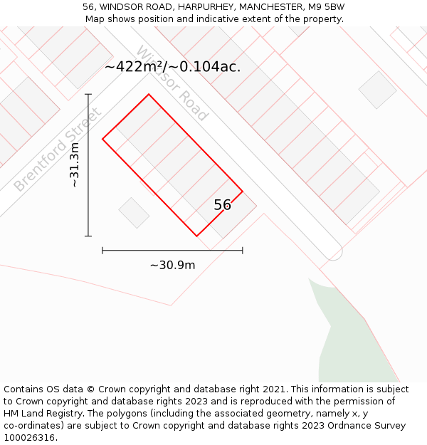 56, WINDSOR ROAD, HARPURHEY, MANCHESTER, M9 5BW: Plot and title map