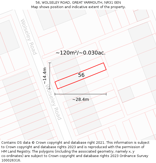 56, WOLSELEY ROAD, GREAT YARMOUTH, NR31 0EN: Plot and title map