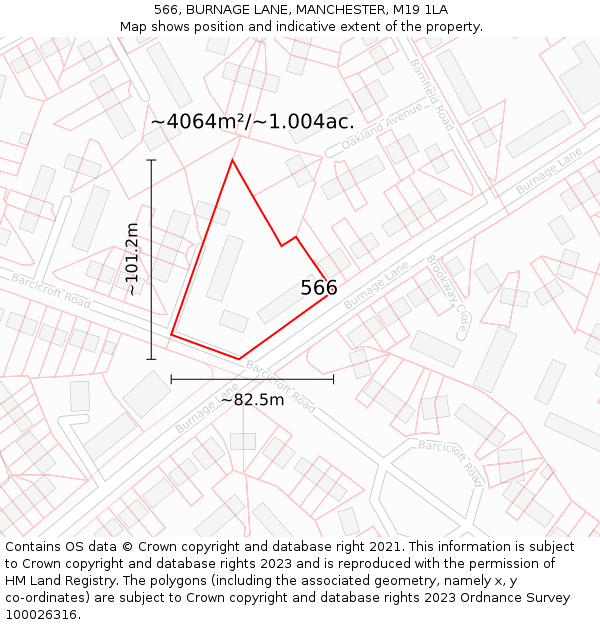 566, BURNAGE LANE, MANCHESTER, M19 1LA: Plot and title map