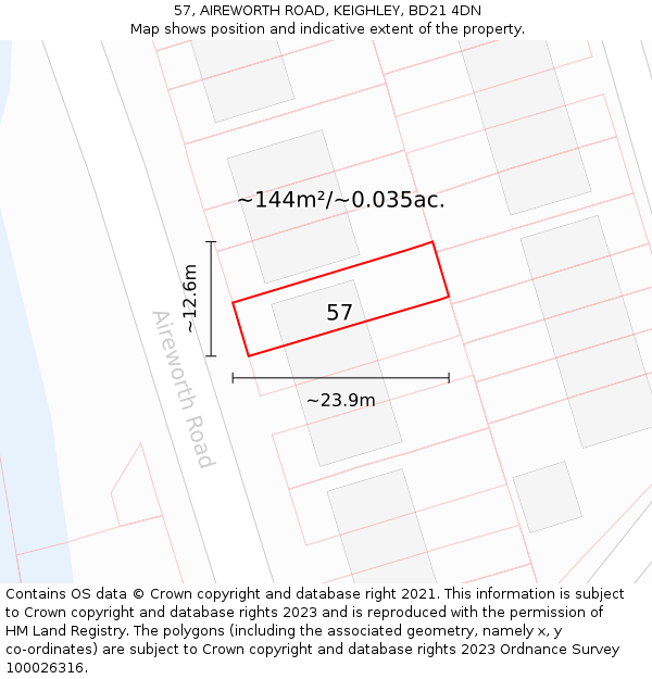 57, AIREWORTH ROAD, KEIGHLEY, BD21 4DN: Plot and title map