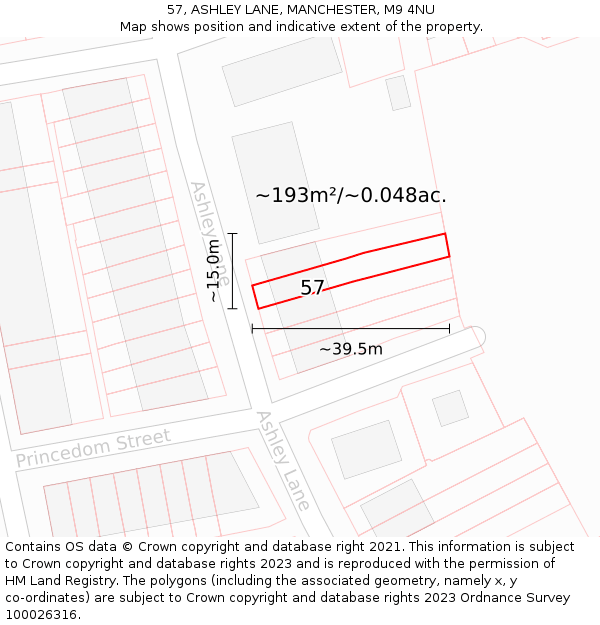 57, ASHLEY LANE, MANCHESTER, M9 4NU: Plot and title map