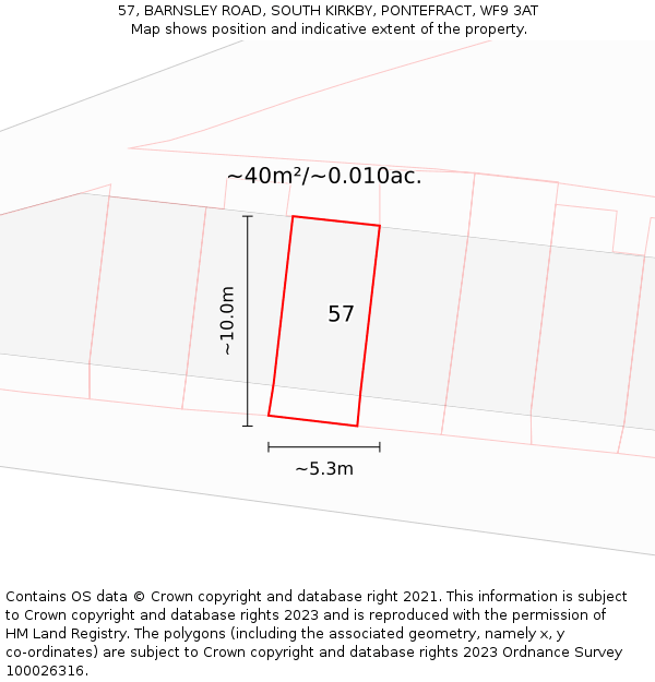57, BARNSLEY ROAD, SOUTH KIRKBY, PONTEFRACT, WF9 3AT: Plot and title map