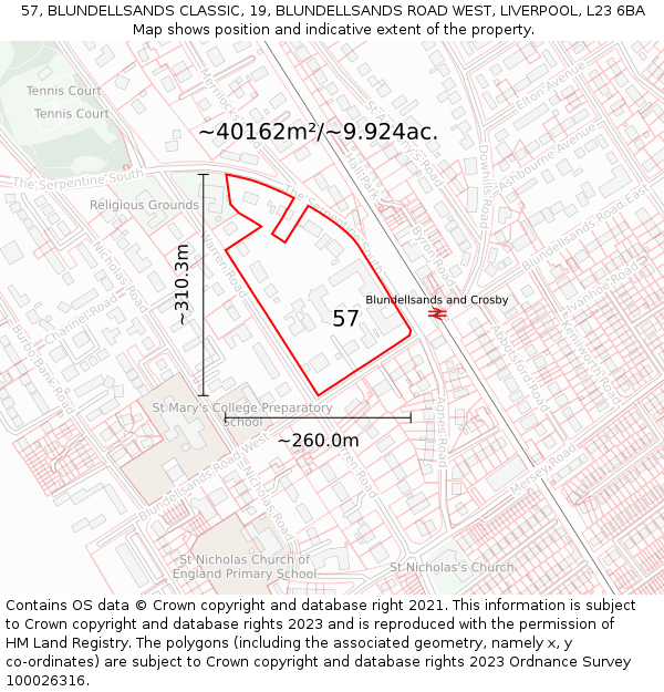 57, BLUNDELLSANDS CLASSIC, 19, BLUNDELLSANDS ROAD WEST, LIVERPOOL, L23 6BA: Plot and title map