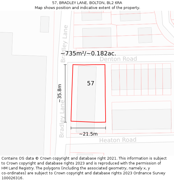 57, BRADLEY LANE, BOLTON, BL2 6RA: Plot and title map