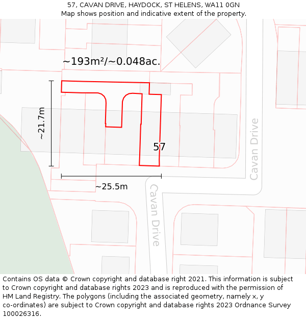 57, CAVAN DRIVE, HAYDOCK, ST HELENS, WA11 0GN: Plot and title map