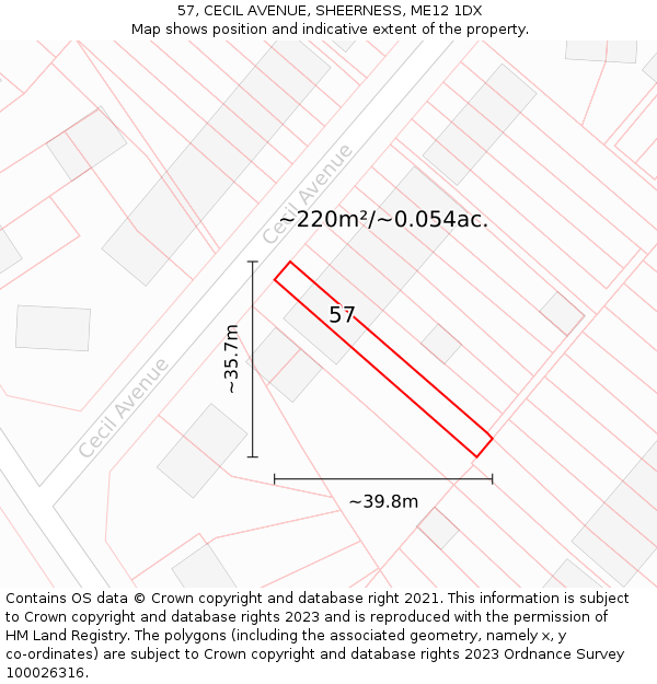 57, CECIL AVENUE, SHEERNESS, ME12 1DX: Plot and title map