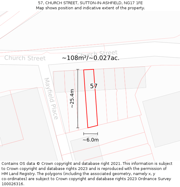57, CHURCH STREET, SUTTON-IN-ASHFIELD, NG17 1FE: Plot and title map