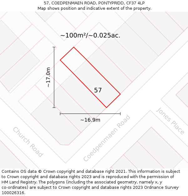 57, COEDPENMAEN ROAD, PONTYPRIDD, CF37 4LP: Plot and title map