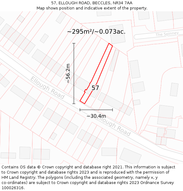 57, ELLOUGH ROAD, BECCLES, NR34 7AA: Plot and title map