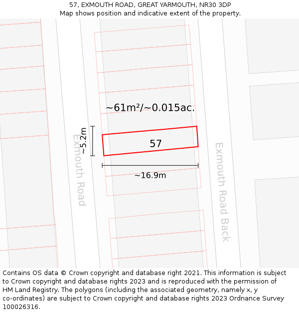 57, EXMOUTH ROAD, GREAT YARMOUTH, NR30 3DP: Plot and title map