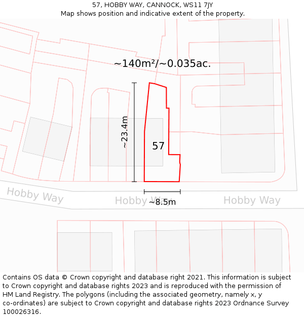 57, HOBBY WAY, CANNOCK, WS11 7JY: Plot and title map