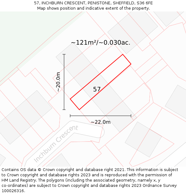 57, INCHBURN CRESCENT, PENISTONE, SHEFFIELD, S36 6FE: Plot and title map
