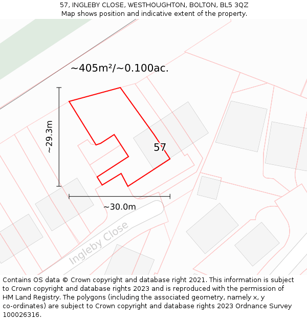 57, INGLEBY CLOSE, WESTHOUGHTON, BOLTON, BL5 3QZ: Plot and title map