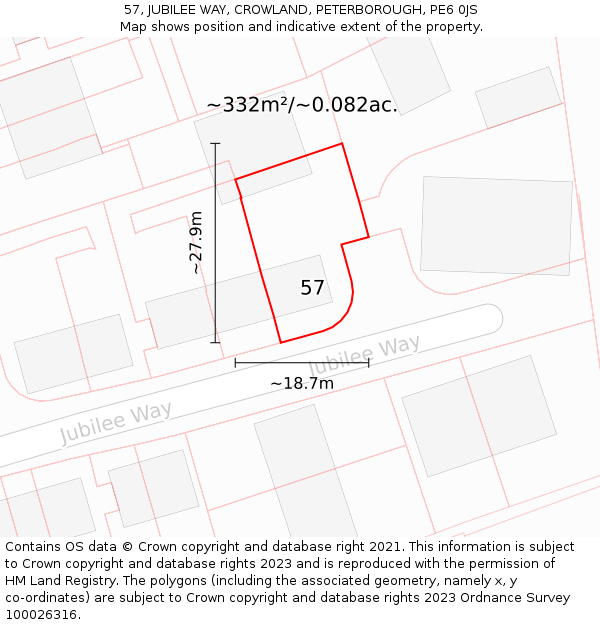 57, JUBILEE WAY, CROWLAND, PETERBOROUGH, PE6 0JS: Plot and title map