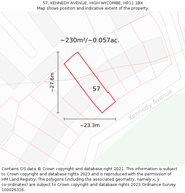 57, KENNEDY AVENUE, HIGH WYCOMBE, HP11 1BX: Plot and title map