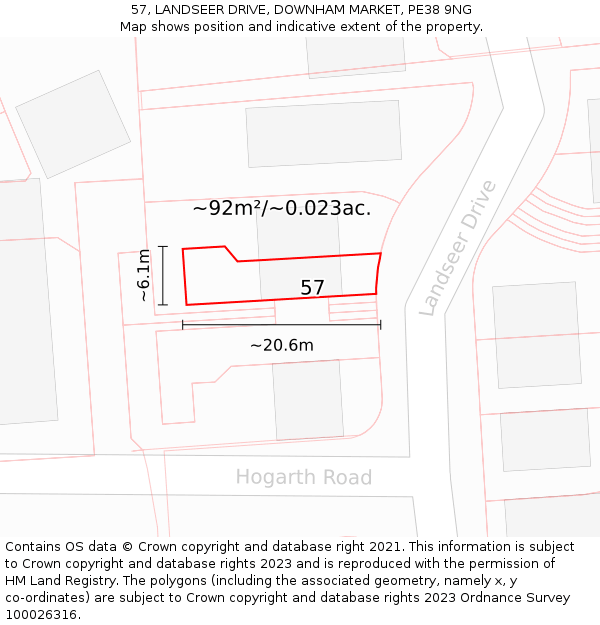 57, LANDSEER DRIVE, DOWNHAM MARKET, PE38 9NG: Plot and title map