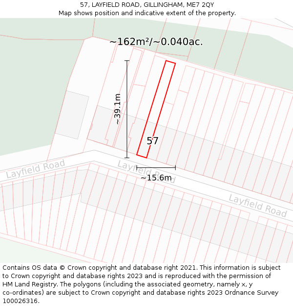 57, LAYFIELD ROAD, GILLINGHAM, ME7 2QY: Plot and title map