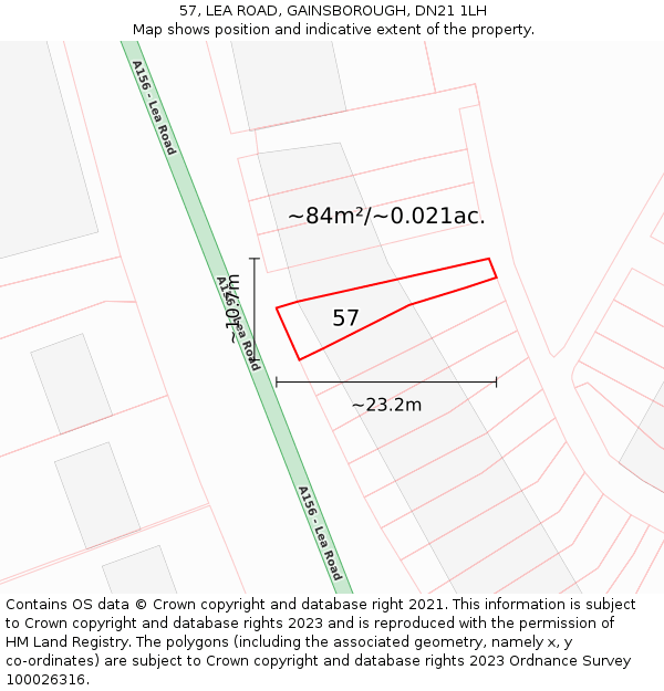 57, LEA ROAD, GAINSBOROUGH, DN21 1LH: Plot and title map
