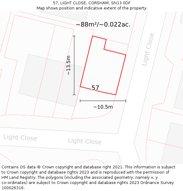 57, LIGHT CLOSE, CORSHAM, SN13 0DF: Plot and title map