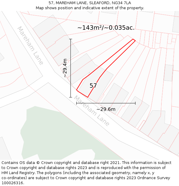 57, MAREHAM LANE, SLEAFORD, NG34 7LA: Plot and title map