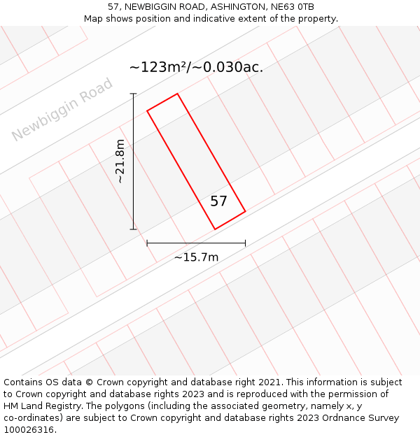 57, NEWBIGGIN ROAD, ASHINGTON, NE63 0TB: Plot and title map
