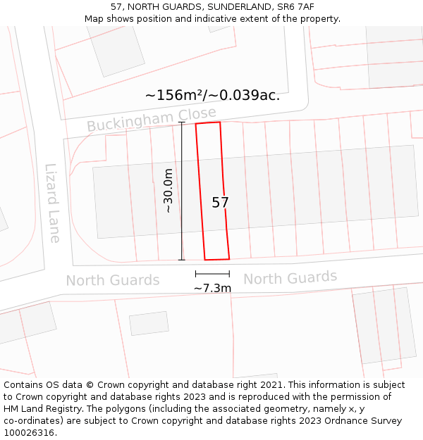 57, NORTH GUARDS, SUNDERLAND, SR6 7AF: Plot and title map