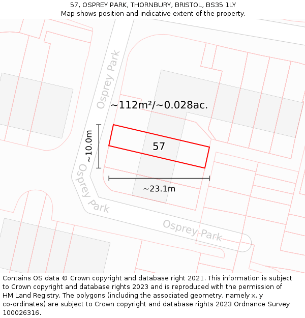 57, OSPREY PARK, THORNBURY, BRISTOL, BS35 1LY: Plot and title map