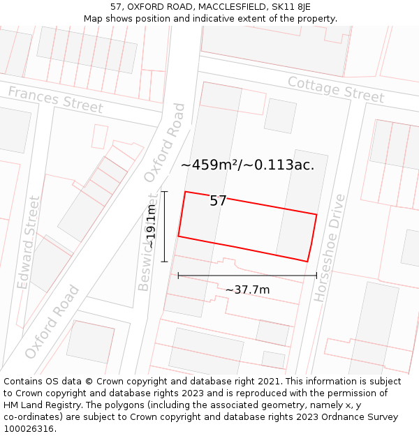 57, OXFORD ROAD, MACCLESFIELD, SK11 8JE: Plot and title map