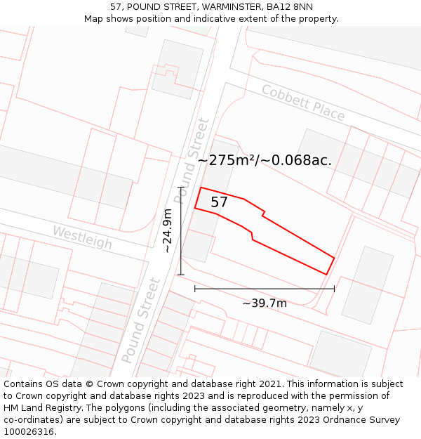 57, POUND STREET, WARMINSTER, BA12 8NN: Plot and title map