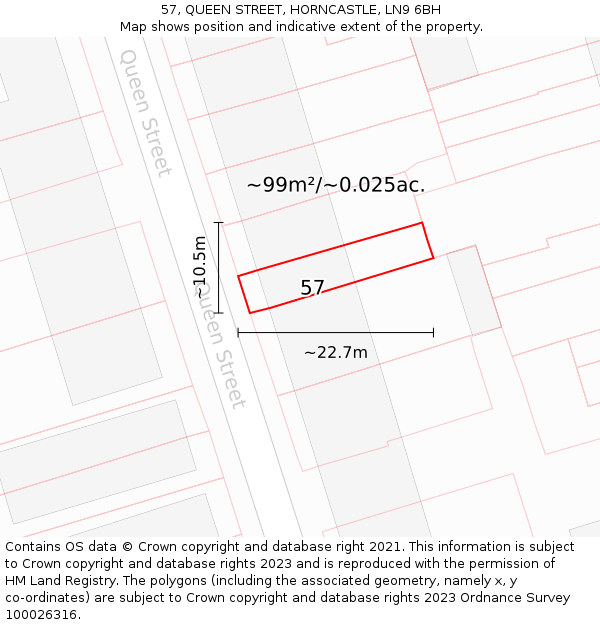 57, QUEEN STREET, HORNCASTLE, LN9 6BH: Plot and title map