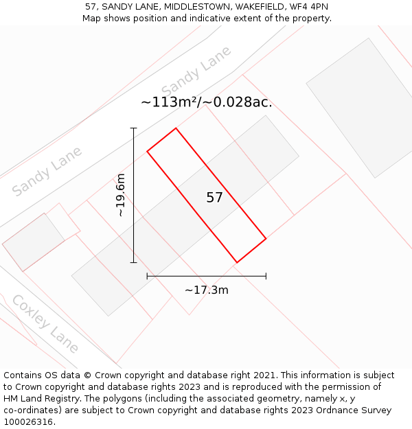 57, SANDY LANE, MIDDLESTOWN, WAKEFIELD, WF4 4PN: Plot and title map