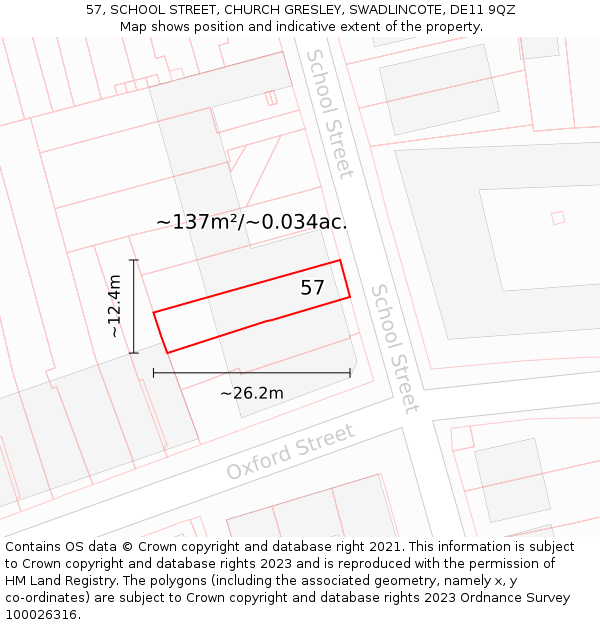57, SCHOOL STREET, CHURCH GRESLEY, SWADLINCOTE, DE11 9QZ: Plot and title map