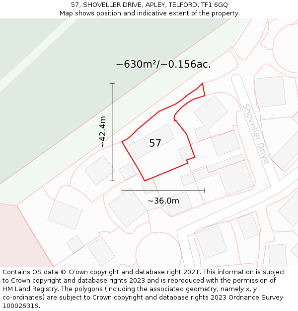57, SHOVELLER DRIVE, APLEY, TELFORD, TF1 6GQ: Plot and title map